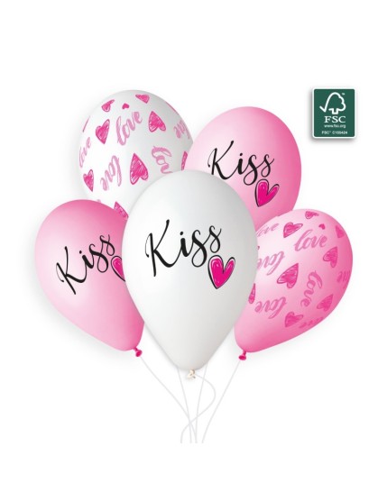 Sachet de 5 ballons anniversaire imprimé Love & Kiss Faites La Fête Ballons & Arches