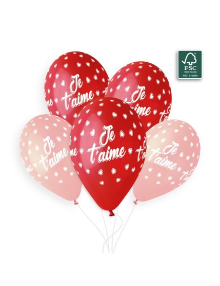 Sachet de 5 ballons anniversaire imprimé je t\'aime Faites La Fête Ballons & Arches