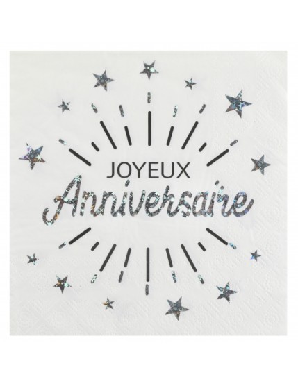 Serviette Anniversaire Etincelant Argent Faites La Fête Accessoires de décoration