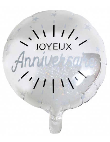 Ballon Alu Anniversaire Etincelant Argent