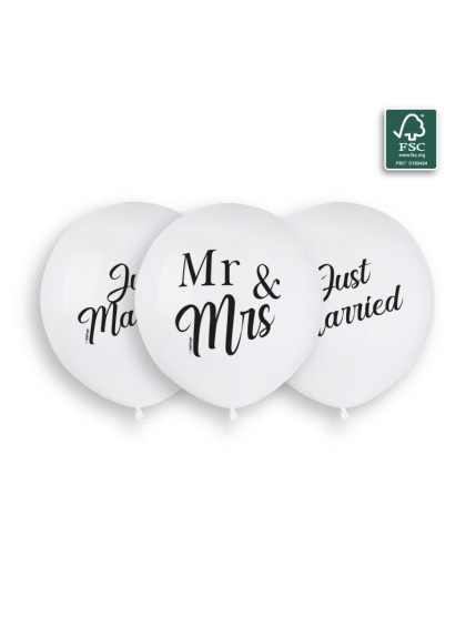 Sachet de 3 ballons anniversaire imprimé Just married + Mr&Mrs Faites La Fête Ballons & Arches