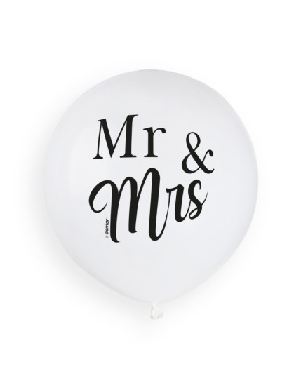 Sachet de 3 ballons anniversaire imprimé Just married + Mr&Mrs Faites La Fête Ballons & Arches