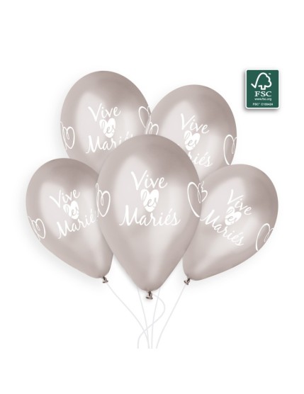 Sachet de 5 ballons imprimé Vive les Mariés Faites La Fête Ballons & Arches