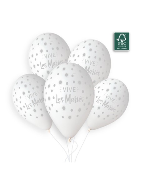 Sachet de 5 ballons imprimé Vive les Mariés
