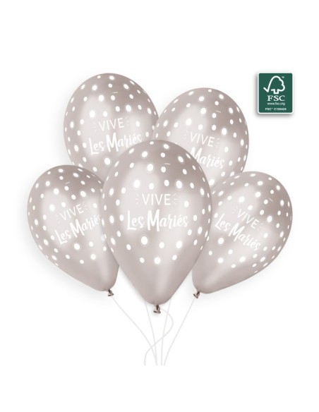 Sachet de 5 ballons imprimé Vive les Mariés