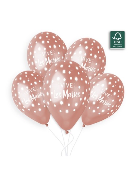 Sachet de 5 ballons imprimé Vive les Mariés