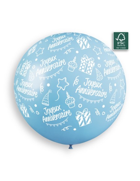 Sachet de 1 ballon anniversaire imprimé Joyeux Anniversaire