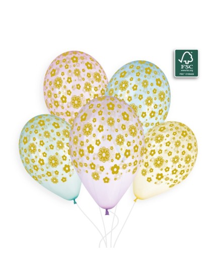 Sachet de 5 ballons anniversaire imprimé Golden flowers Faites La Fête Ballons & Arches