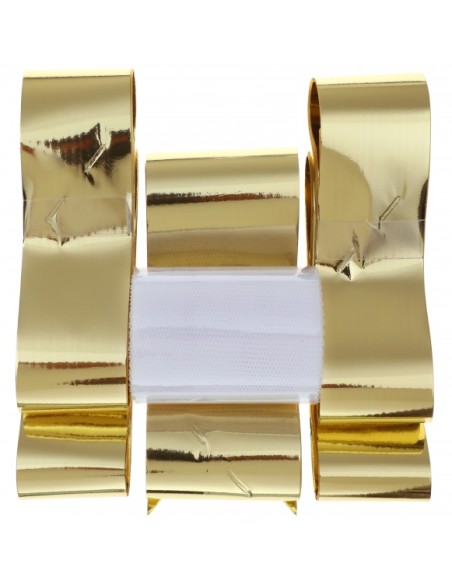 Kit mariage métallisé (1 bobine de ruban tulle 4 noeuds polypro automatique & 1 grand noeud polypro automatique) Or