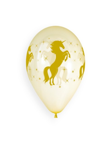 Sachet de 5 ballons anniversaire imprimé Golden Unicorn Faites La Fête Ballons & Arches