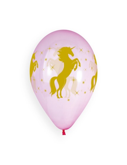 Sachet de 5 ballons anniversaire imprimé Golden Unicorn Faites La Fête Ballons & Arches