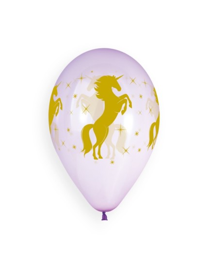 Sachet de 5 ballons anniversaire imprimé Golden Unicorn Faites La Fête Ballons & Arches