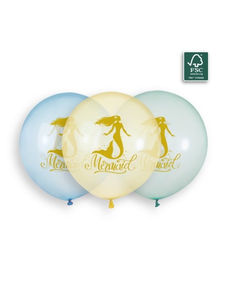 Sachet de 3 ballons anniversaire imprimé Golden Marmaid