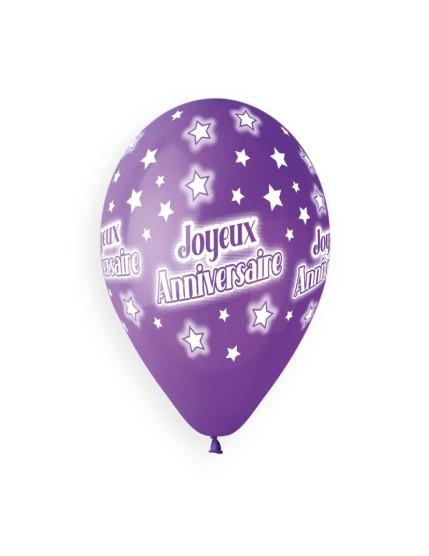 Sachet de 5 ballons anniversaire imprimé Joyeux Anniversaire Faites La Fête Ballons & Arches