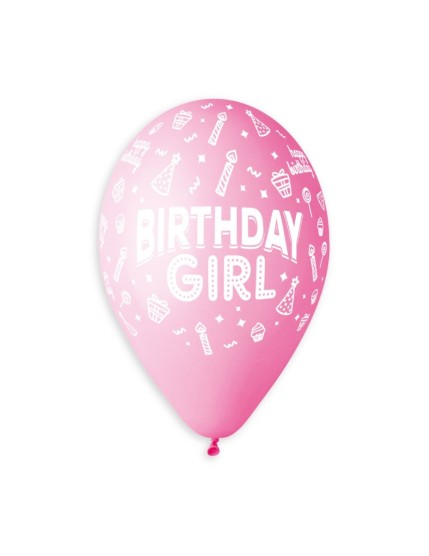 Sachet de 5 ballons anniversaire imprimé Birthday Girl Faites La Fête Ballons & Arches