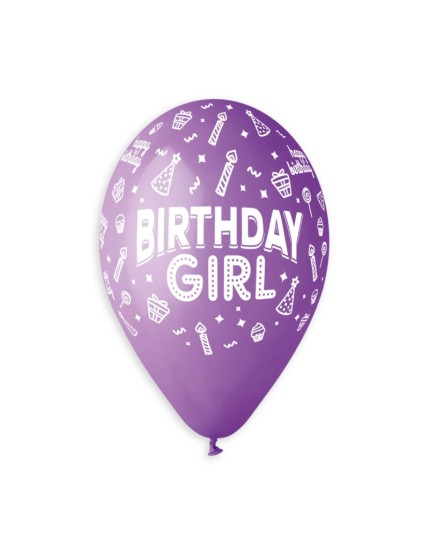 Sachet de 5 ballons anniversaire imprimé Birthday Girl Faites La Fête Ballons & Arches