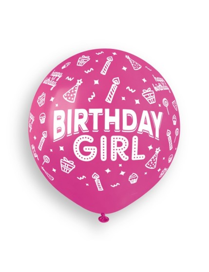 Sachet de 3 ballons anniversaire imprimé Birthday Girl Faites La Fête Ballons & Arches