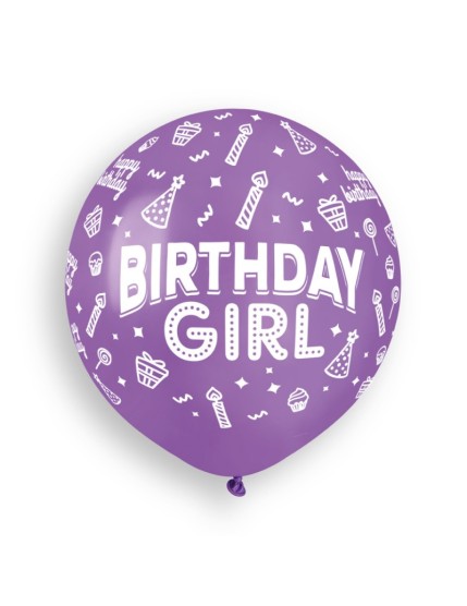 Sachet de 3 ballons anniversaire imprimé Birthday Girl Faites La Fête Ballons & Arches