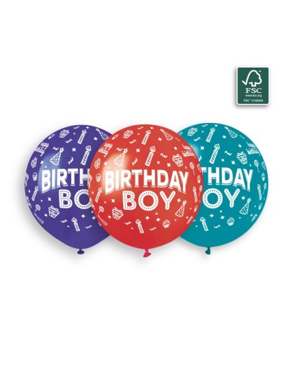 Sachet de 3 ballons anniversaire imprimé Birthday Boy Faites La Fête Ballons & Arches