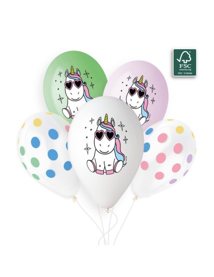 Sachet de 5 ballons anniversaire imprimé Unicorn star & polka multicolor Faites La Fête Ballons & Arches