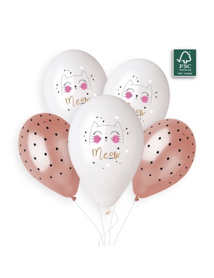 Sachet de 5 ballons anniversaire imprimé Meow & chic dots Faites La Fête Ballons & Arches