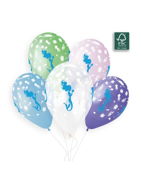 Sachet de 5 ballons anniversaire imprimé Mermaids