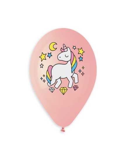 Sachet de 5 ballons anniversaire imprimé Unicorn & colourful rainbow Faites La Fête Ballons & Arches