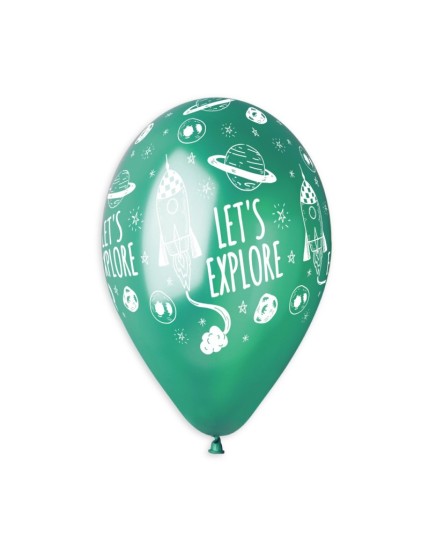 Sachet de 5 ballons anniversaire imprimé Space shuttle & let\'s explore Faites La Fête Ballons & Arches