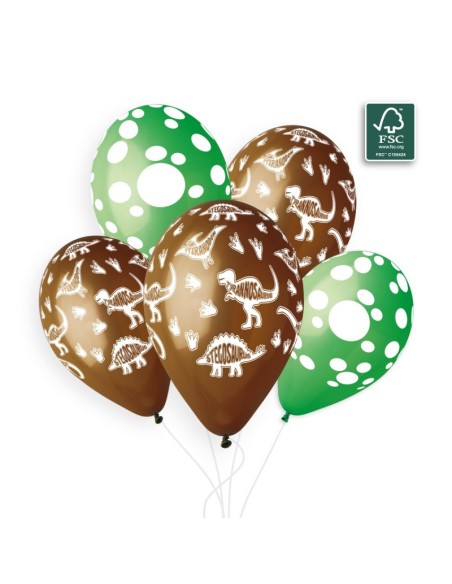 Sachet de 5 ballons anniversaire imprimé Dino track's & dino dots