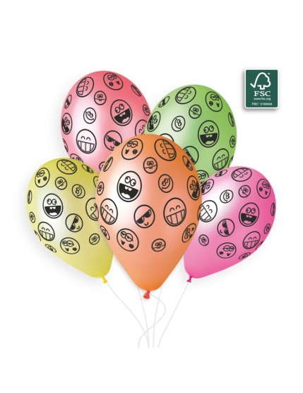 Sachet de 5 ballons anniversaire imprimé Crazy faces Faites La Fête Ballons & Arches