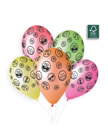 Sachet de 5 ballons anniversaire imprimé Crazy faces